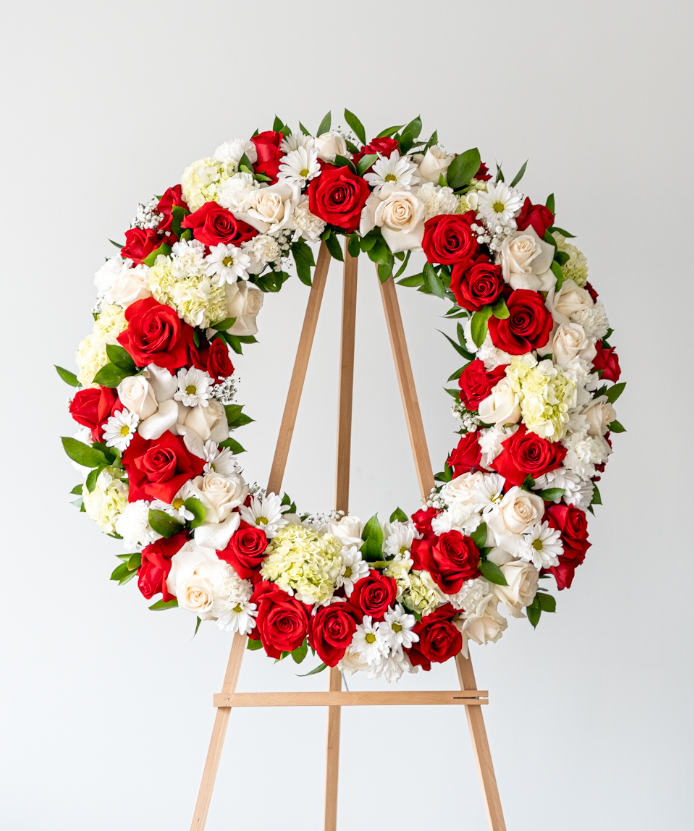Red & White Sympathy Standing Wreath