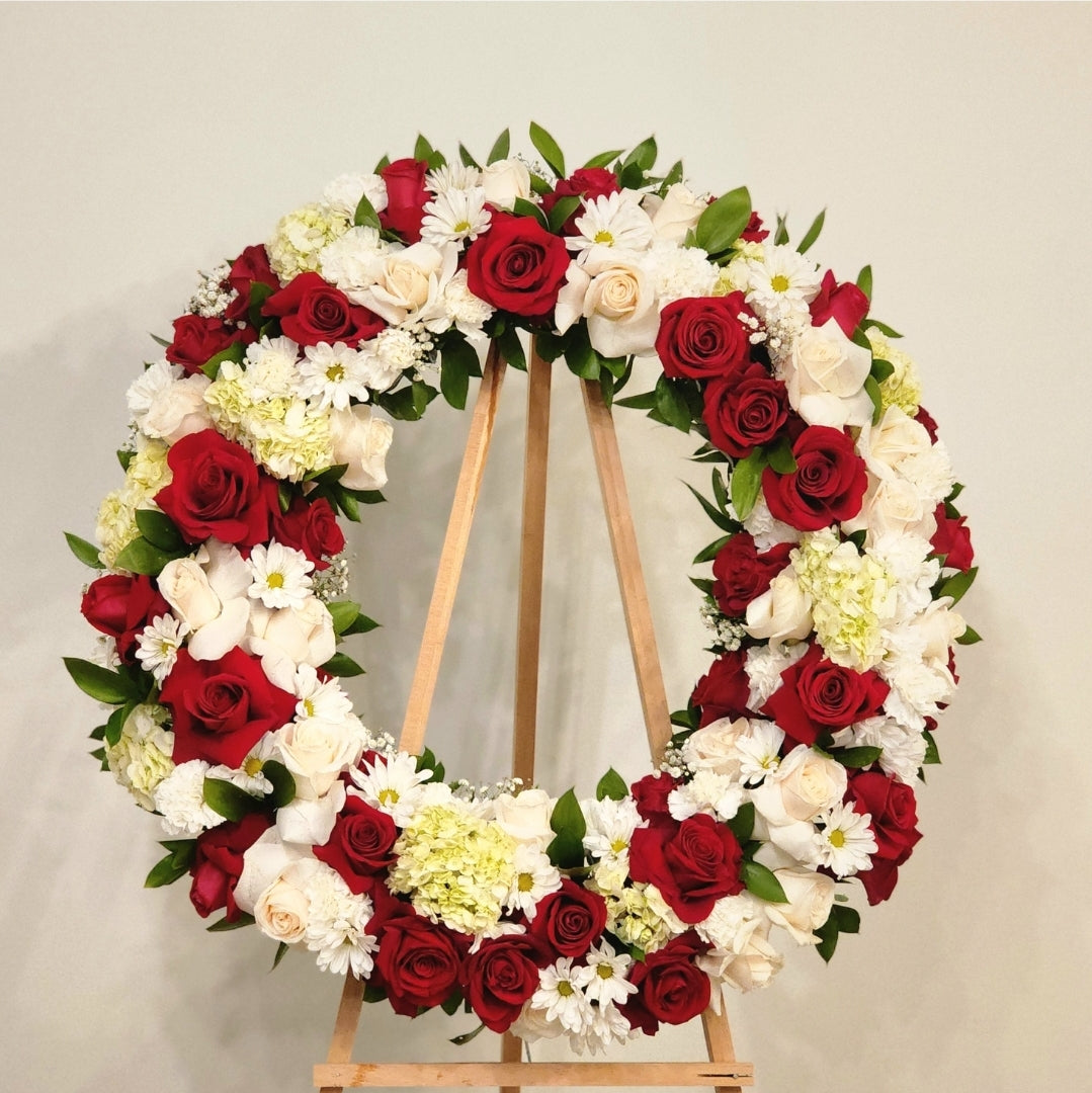 Red & White Sympathy Standing Wreath